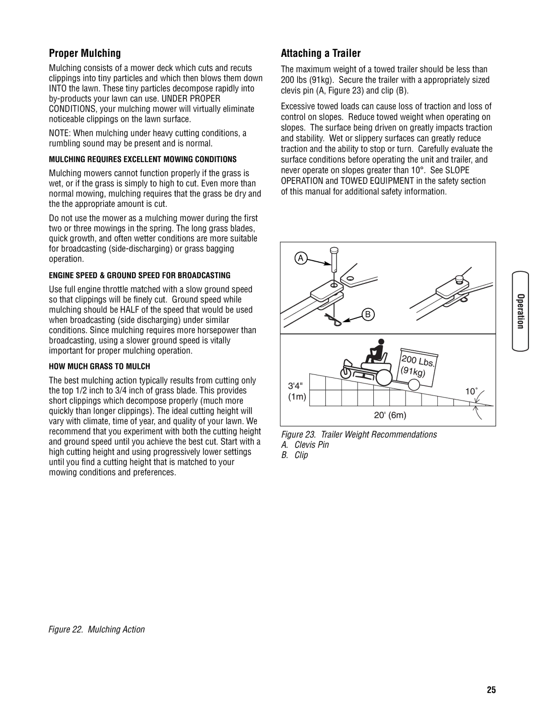 Snapper 355Z manual Proper Mulching, Attaching a Trailer 