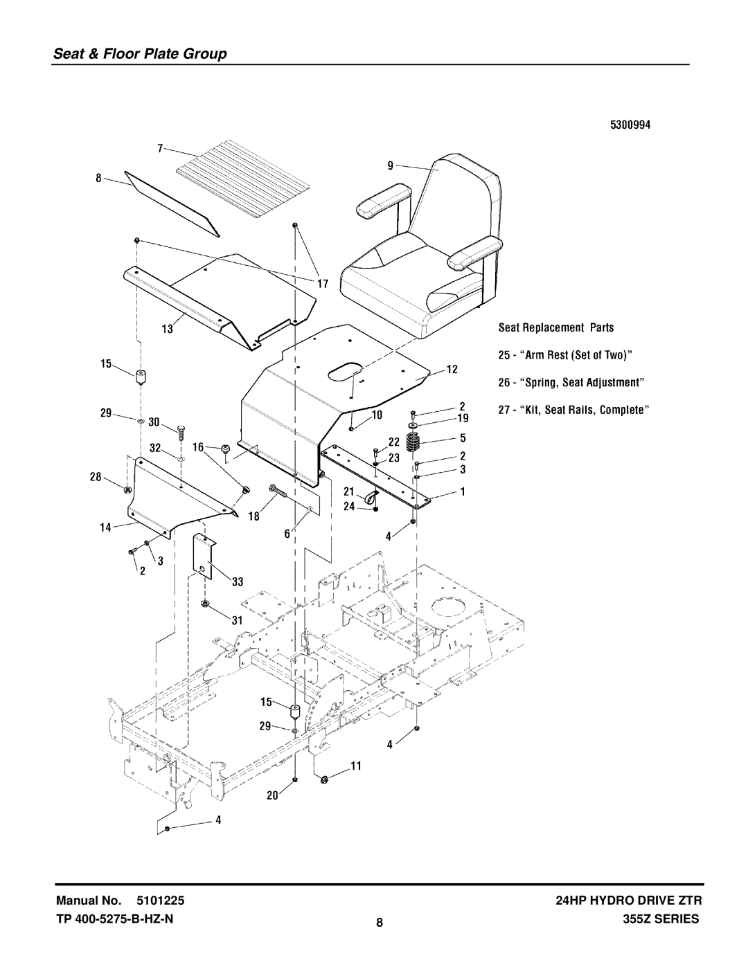 Snapper 355ZB2450CE, 355ZB2444 manual Seat & Floor Plate Group 