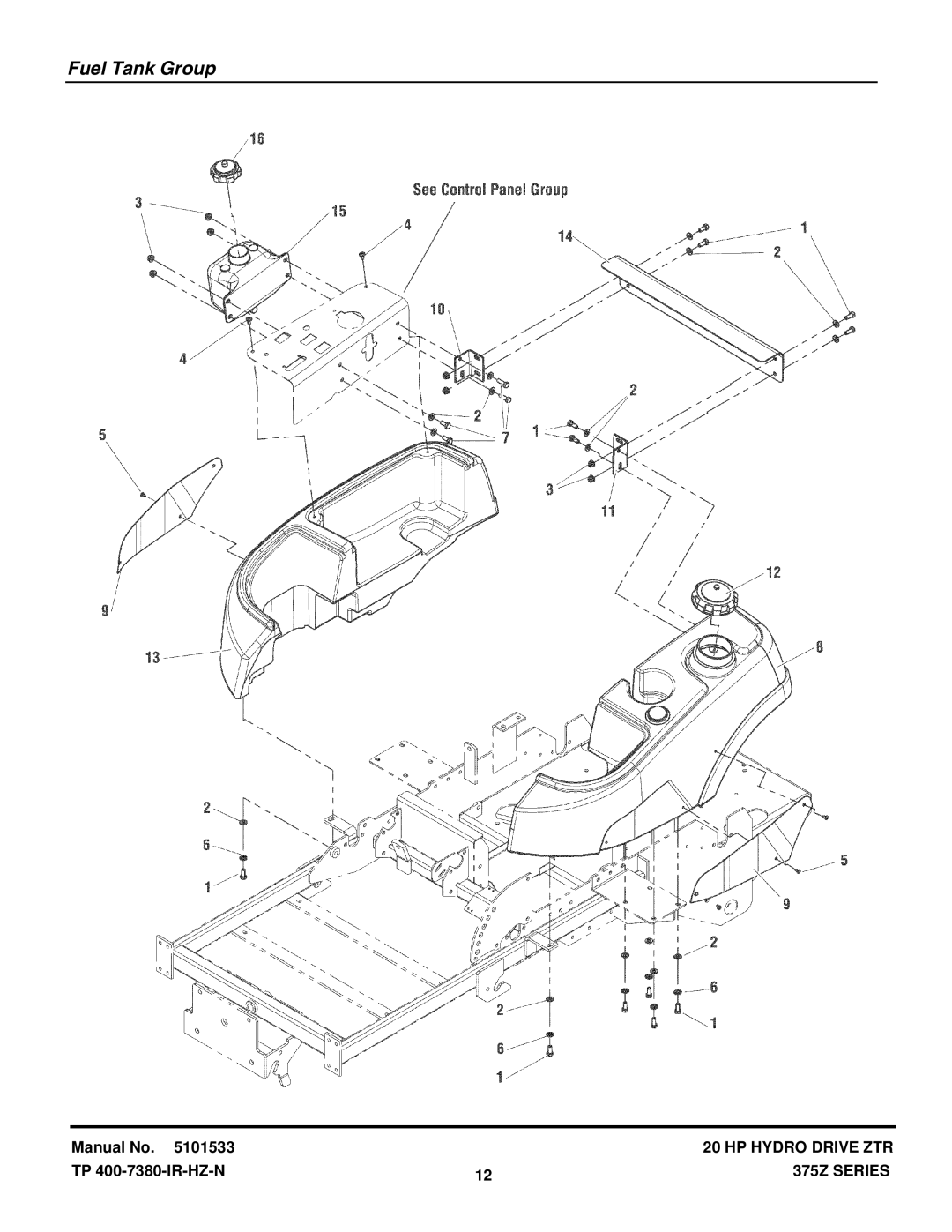 Snapper 375Z manual Fuel Tank Group 