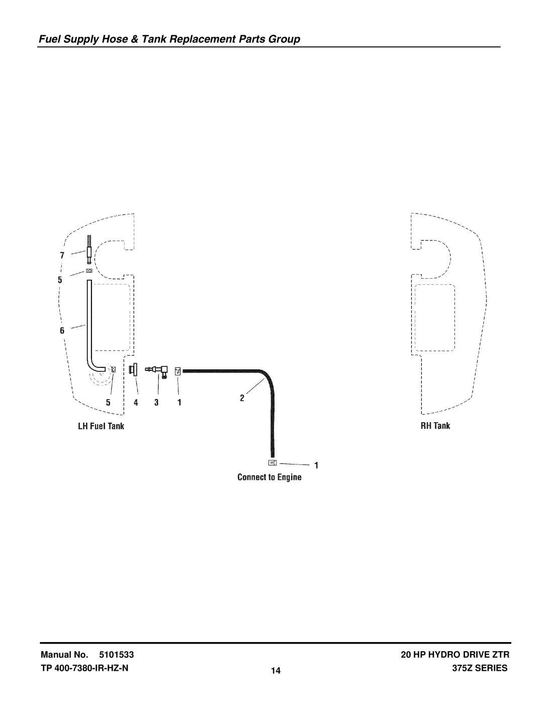 Snapper 375Z manual Fuel Supply Hose & Tank Replacement Parts Group 