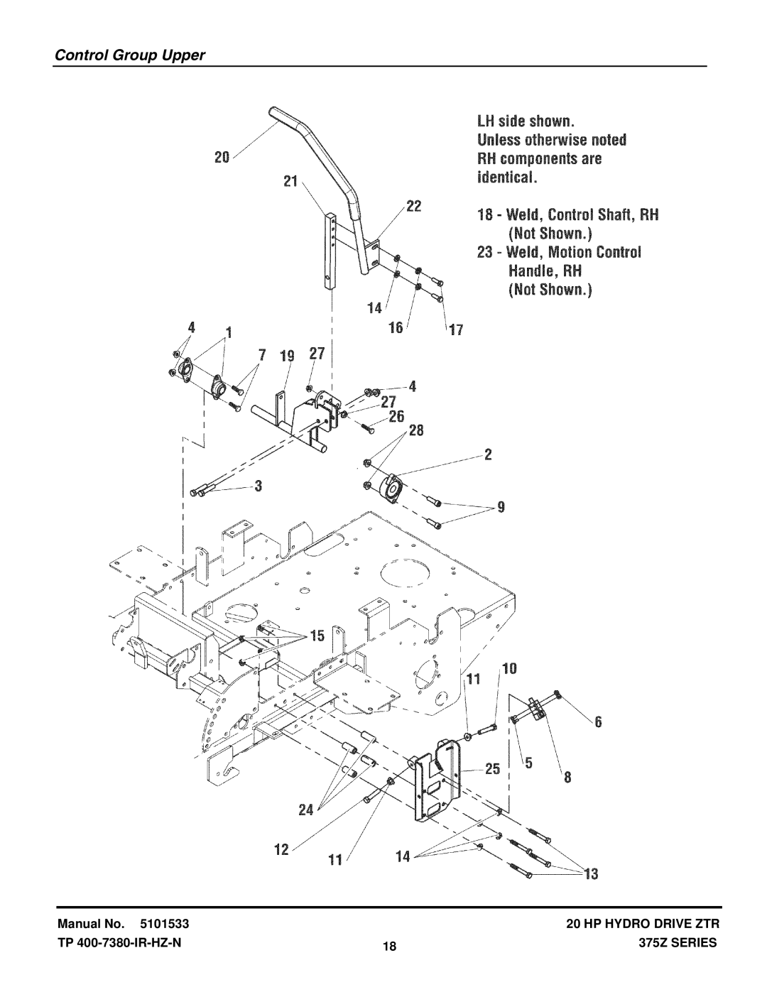 Snapper 375Z manual Control Group Upper 