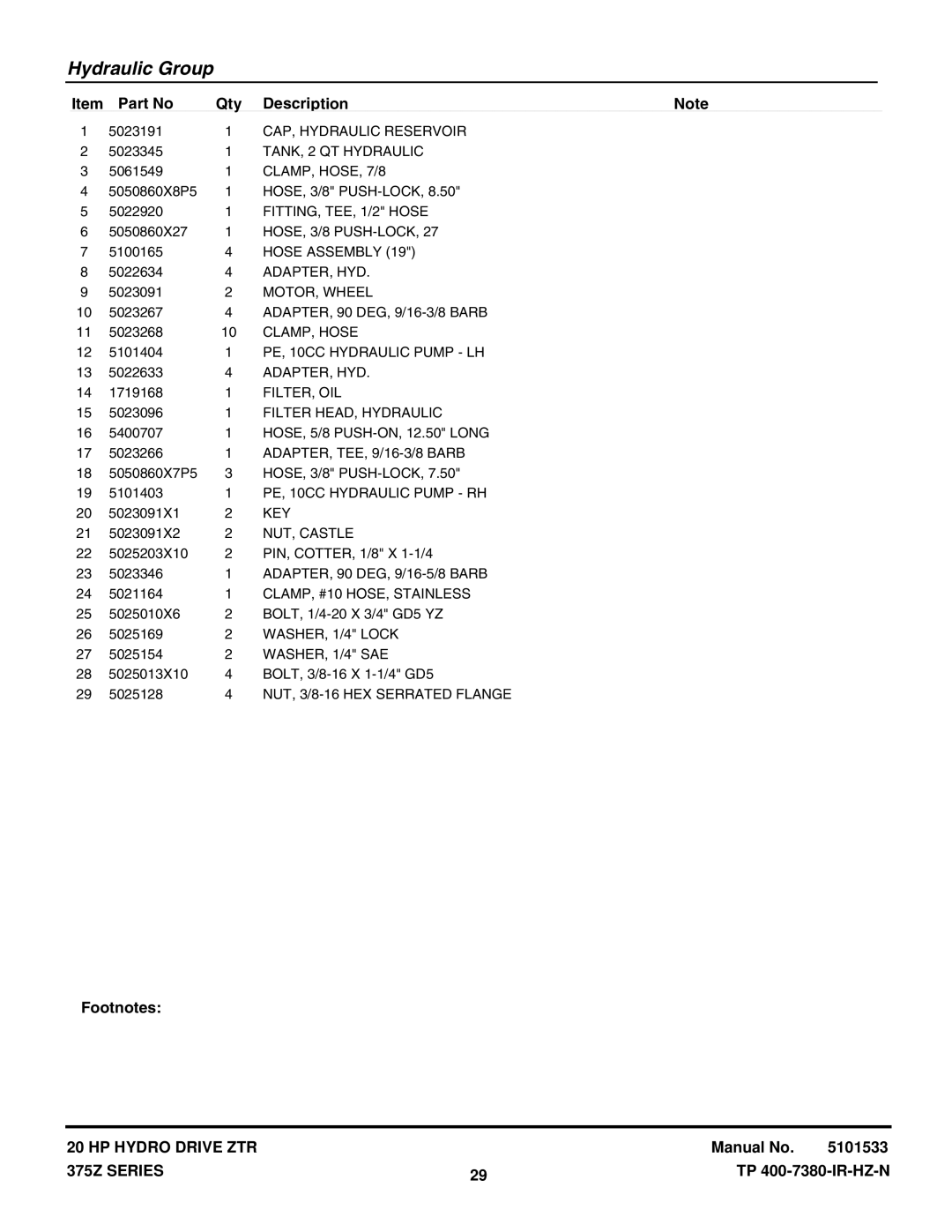 Snapper 375Z CLAMP, HOSE, 7/8, FITTING, TEE, 1/2 Hose, Hose Assembly, Adapter, Hyd, MOTOR, Wheel, CLAMP, Hose, Filter, Oil 