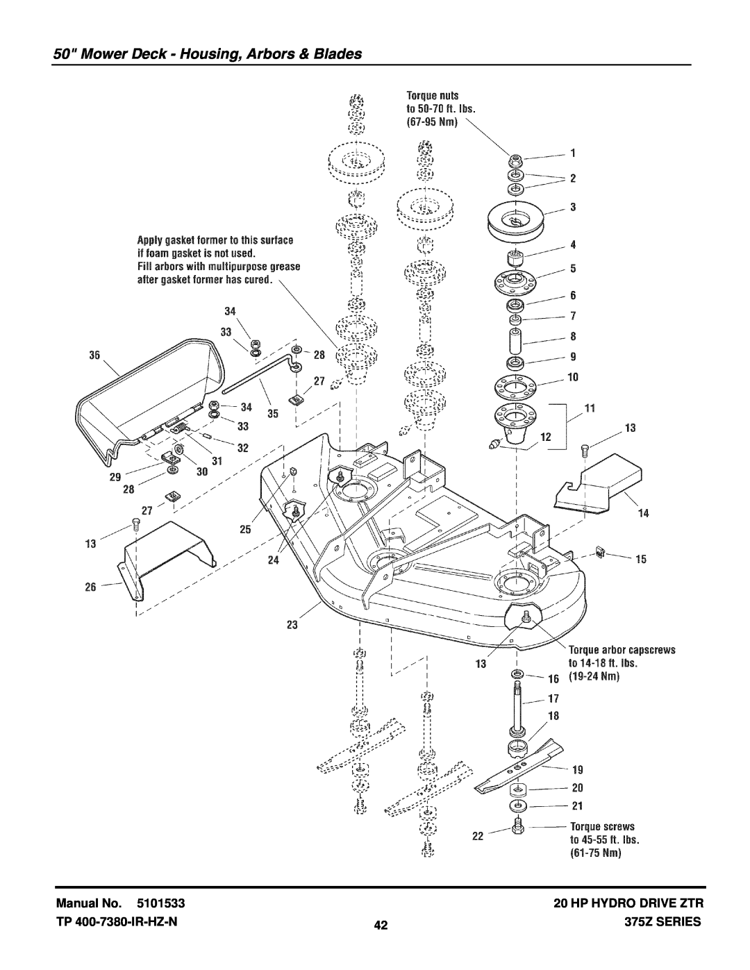 Snapper manual Mower Deck - Housing, Arbors & Blades, Manual No, Hp Hydro Drive Ztr, TP 400-7380-IR-HZ-N, 375Z SERIES 