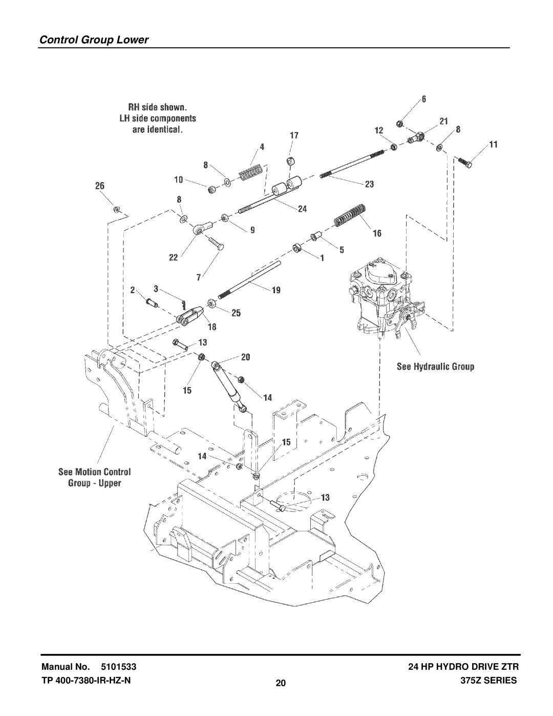 Snapper 375ZB2050CE manual Control Group Lower 