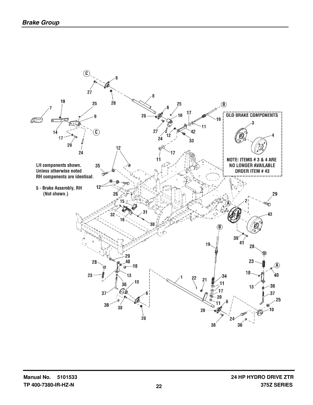 Snapper 375ZB2050CE manual Brake Group 