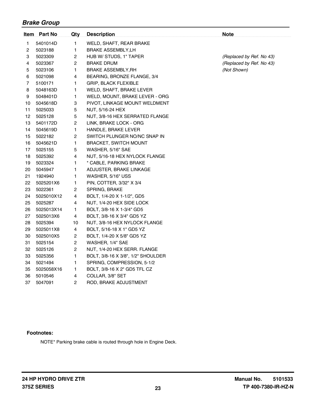 Snapper 375ZB2050CE manual WELD, SHAFT, Rear Brake, Brake ASSEMBLY,LH, HUB W/ STUDS, 1 Taper, Brake Drum, Brake ASSEMBLY,RH 