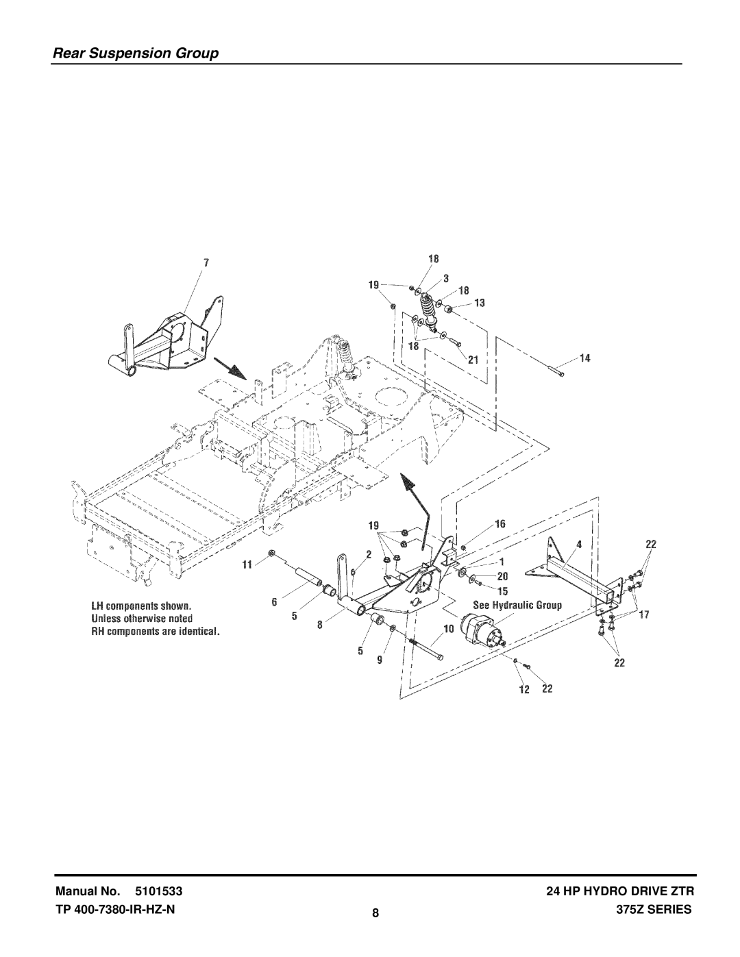 Snapper 375ZB2050CE manual Rear Suspension Group 