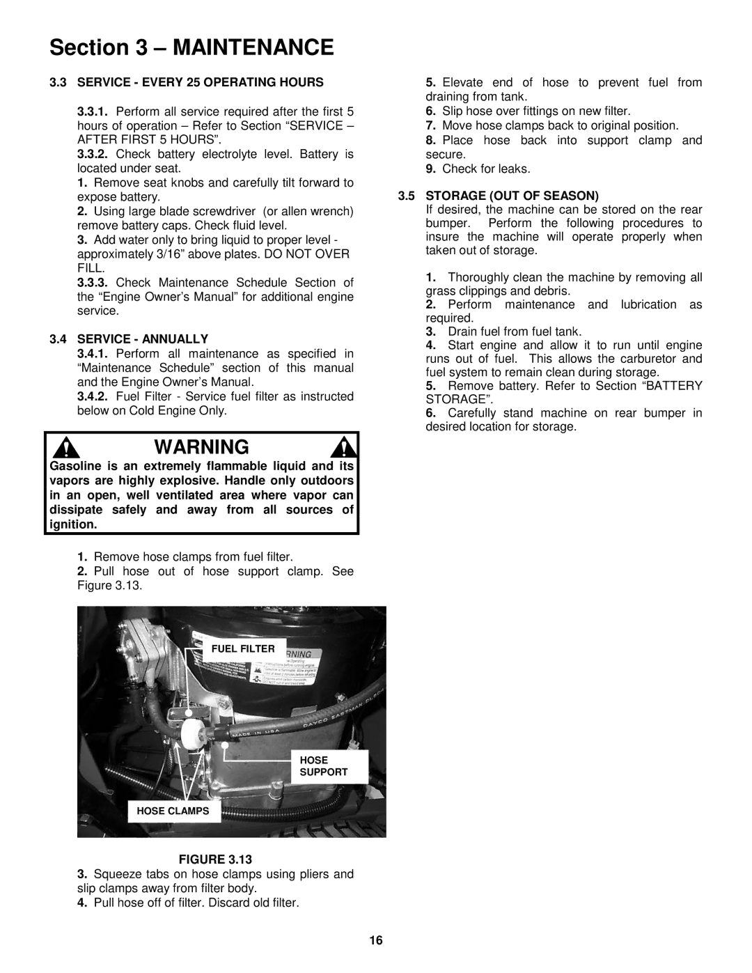 Snapper 381451HBVE important safety instructions Service Every 25 Operating Hours, Service Annually, Storage OUT of Season 