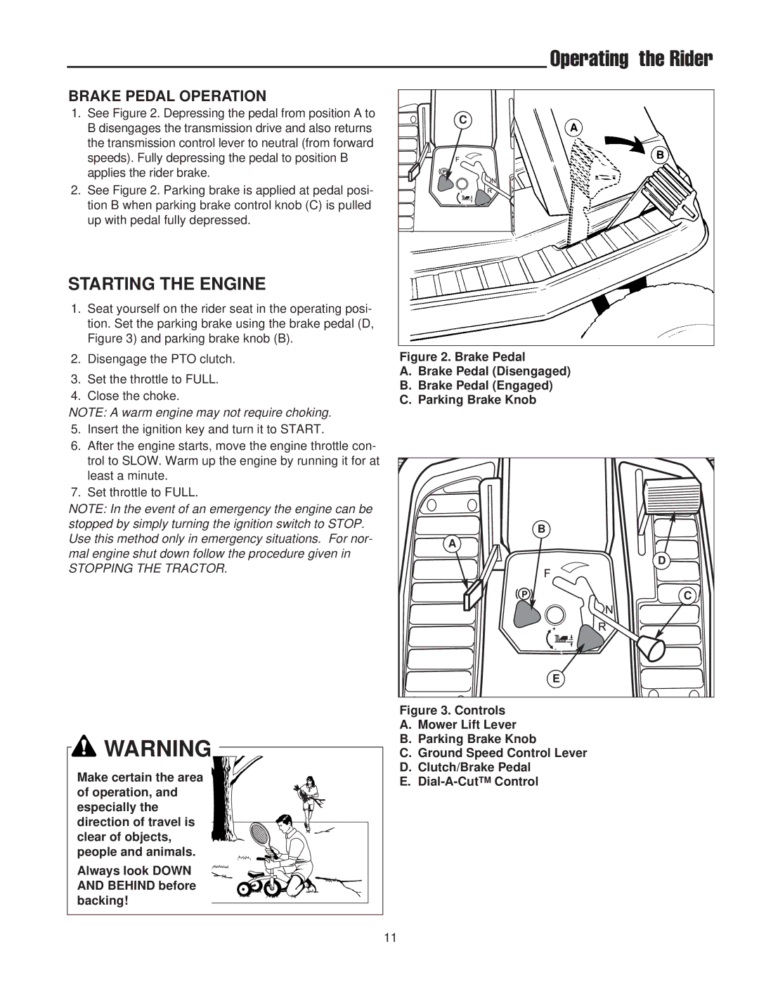 Snapper 400 / 2400 manual Operating the Rider, Starting the Engine 