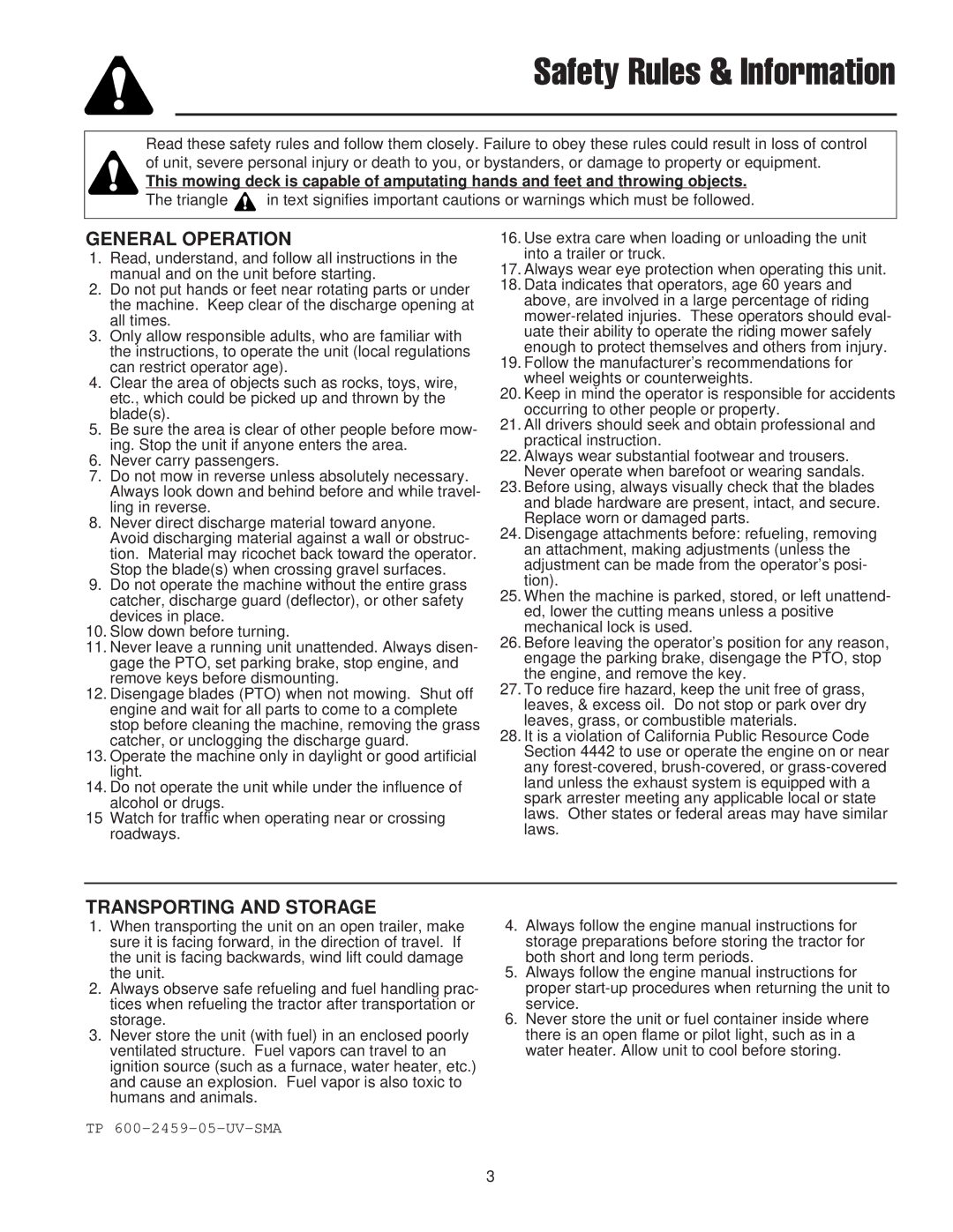 Snapper 400 / 2400 manual Safety Rules & Information 