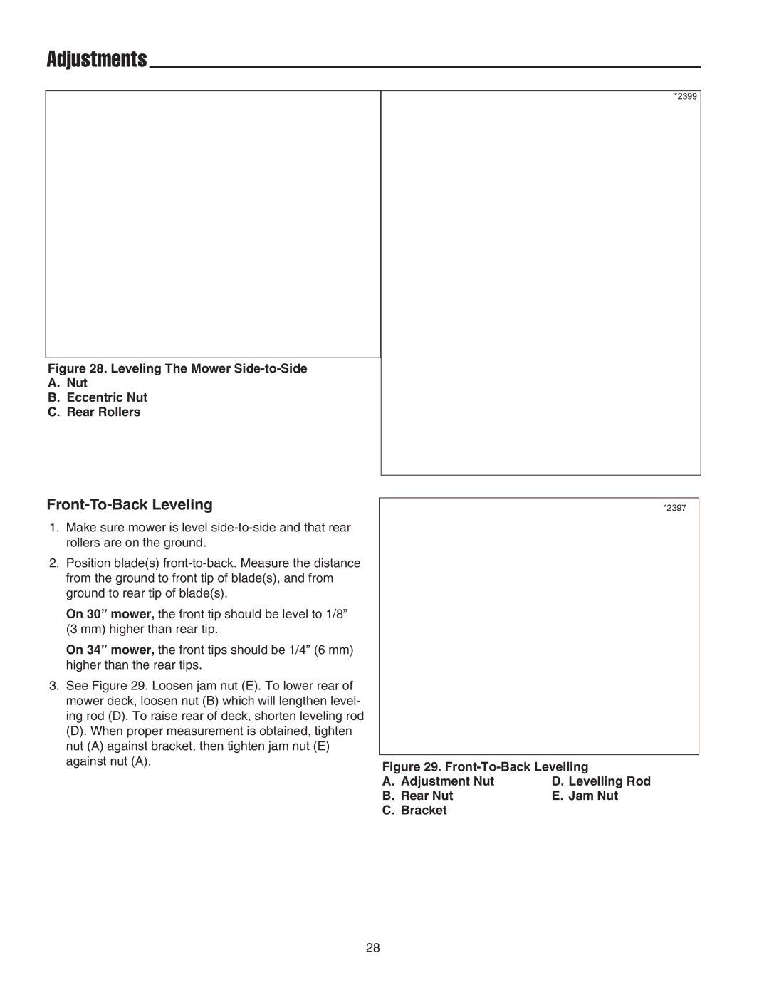 Snapper 400 Series manual Front-To-Back Leveling 