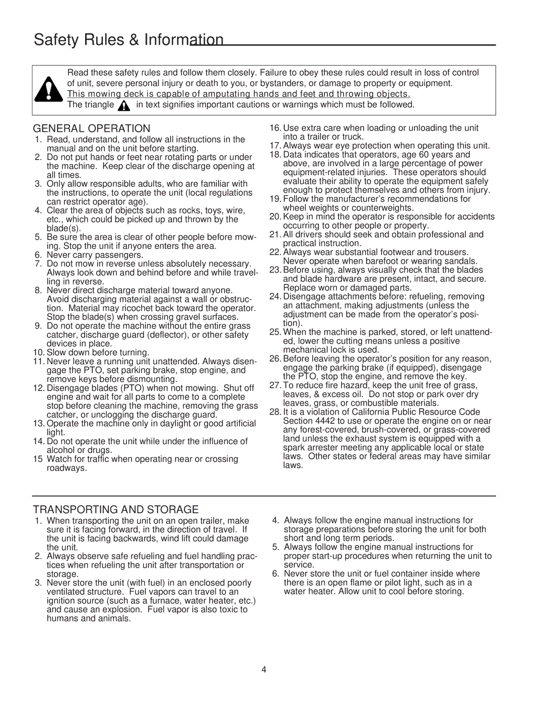 Snapper 400 Series manual Safety Rules & Information, General Operation 