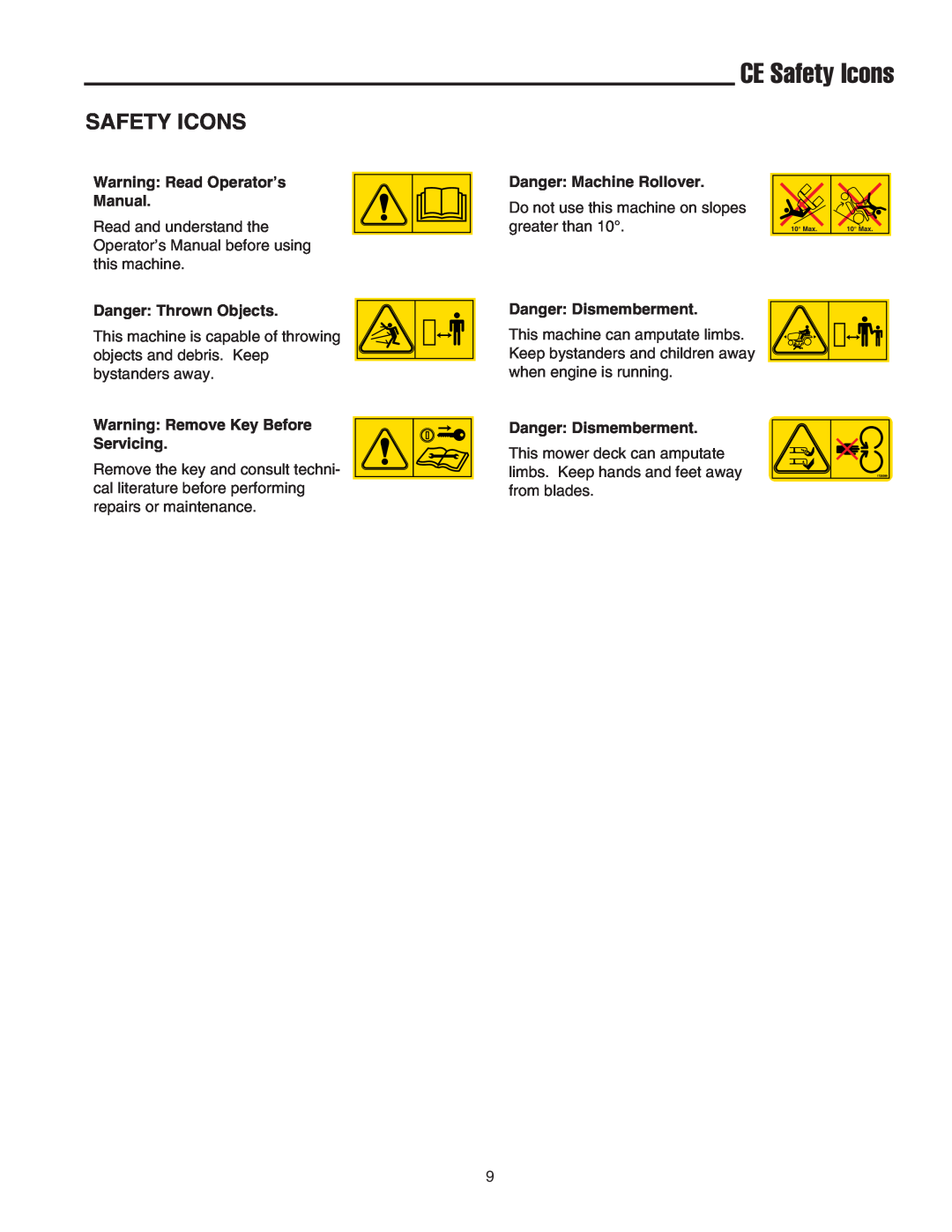 Snapper 400 Series manual CE Safety Icons 