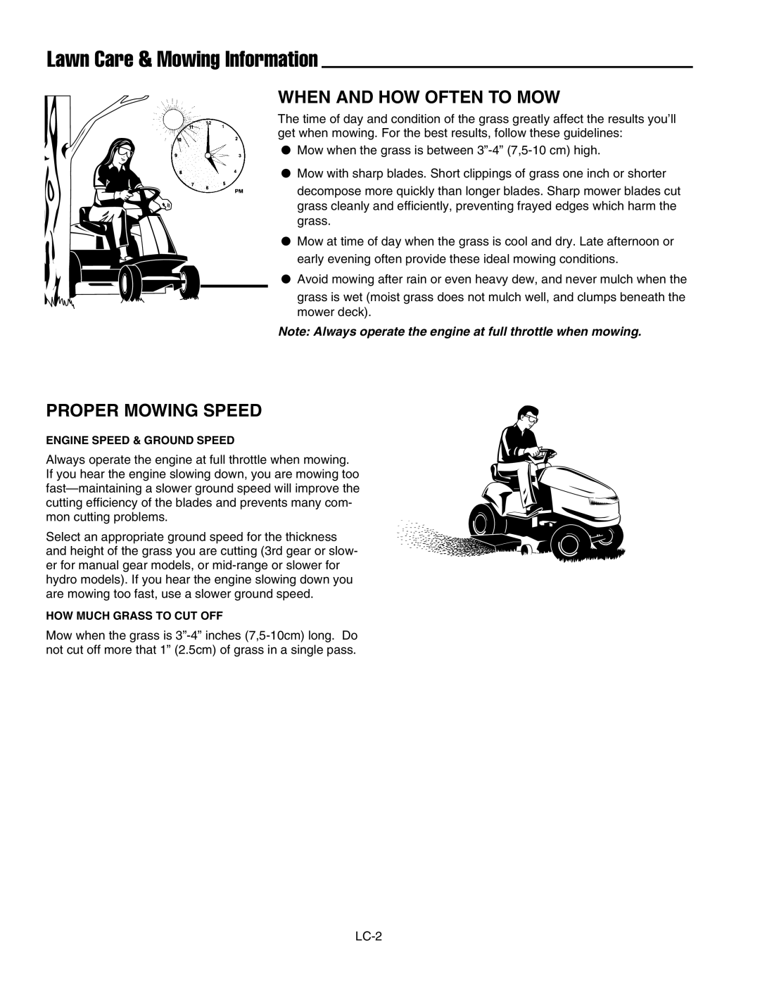Snapper 400 Series manual When And How Often To Mow, Proper Mowing Speed, Lawn Care & Mowing Information 