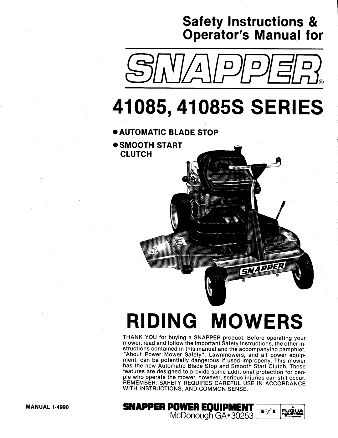 Snapper 41085S manual 