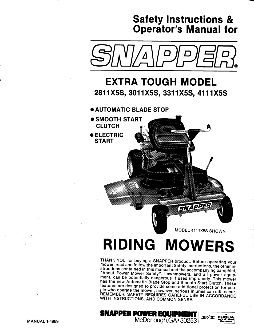 Snapper 3011X5S, 4111X5S, 3311X5S manual 