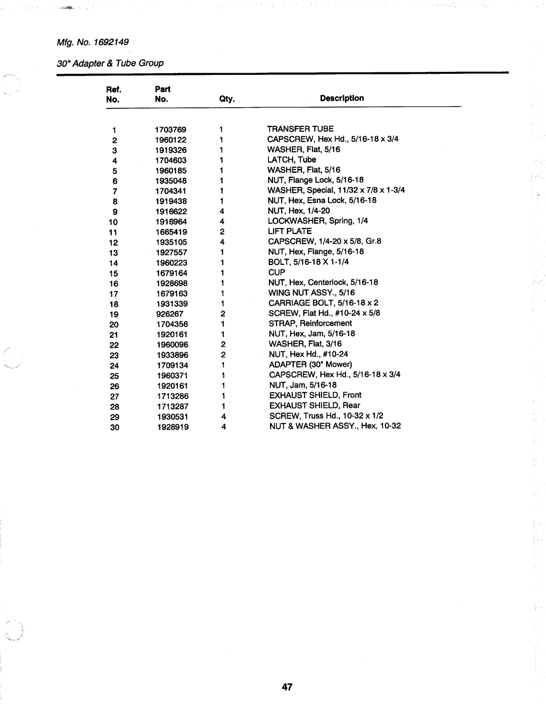 Snapper 412H, 412G, 409G, 1692173 manual 