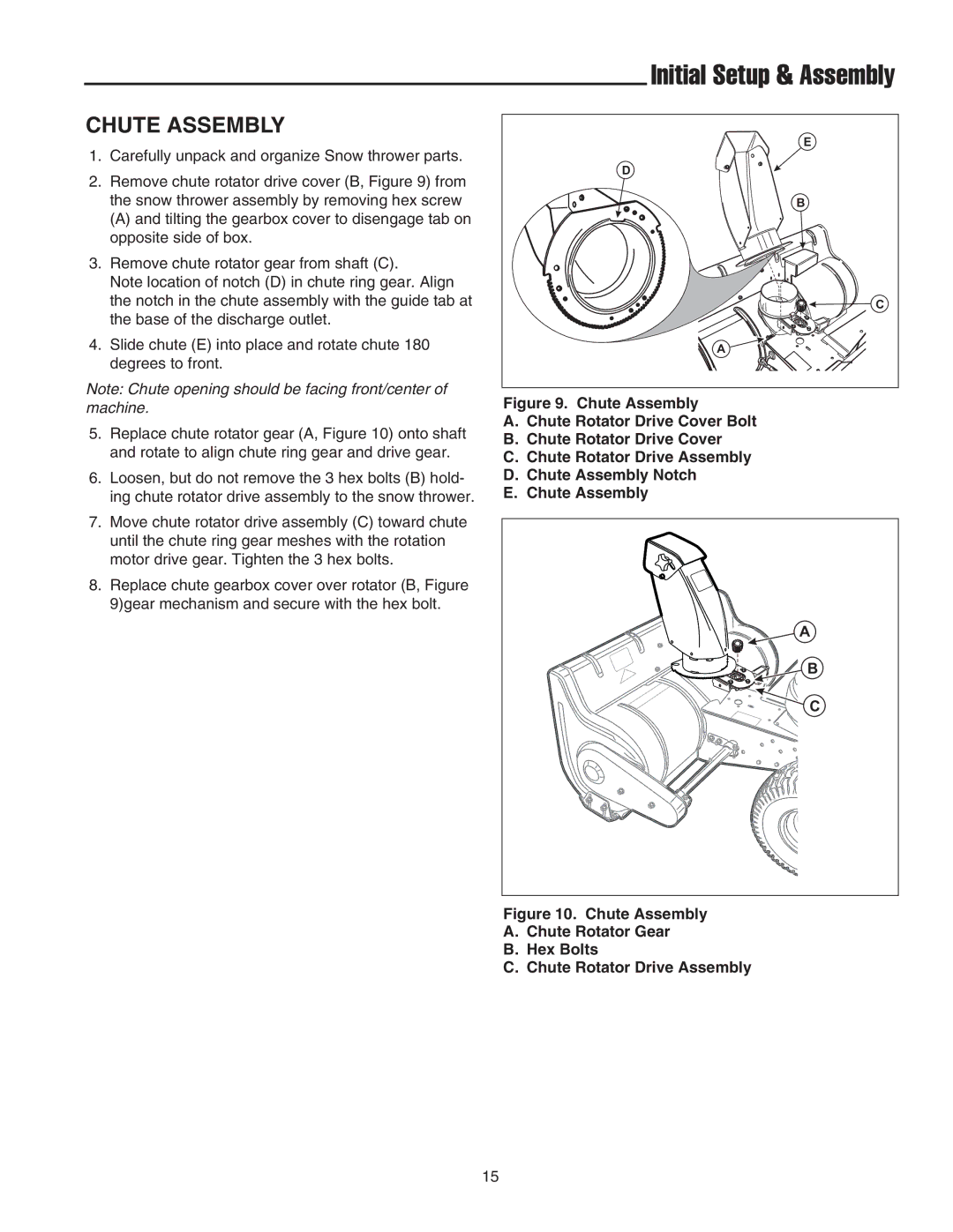 Snapper 42 Single-Stage Snowthrower manual Initial Setup & Assembly, Chute Assembly 