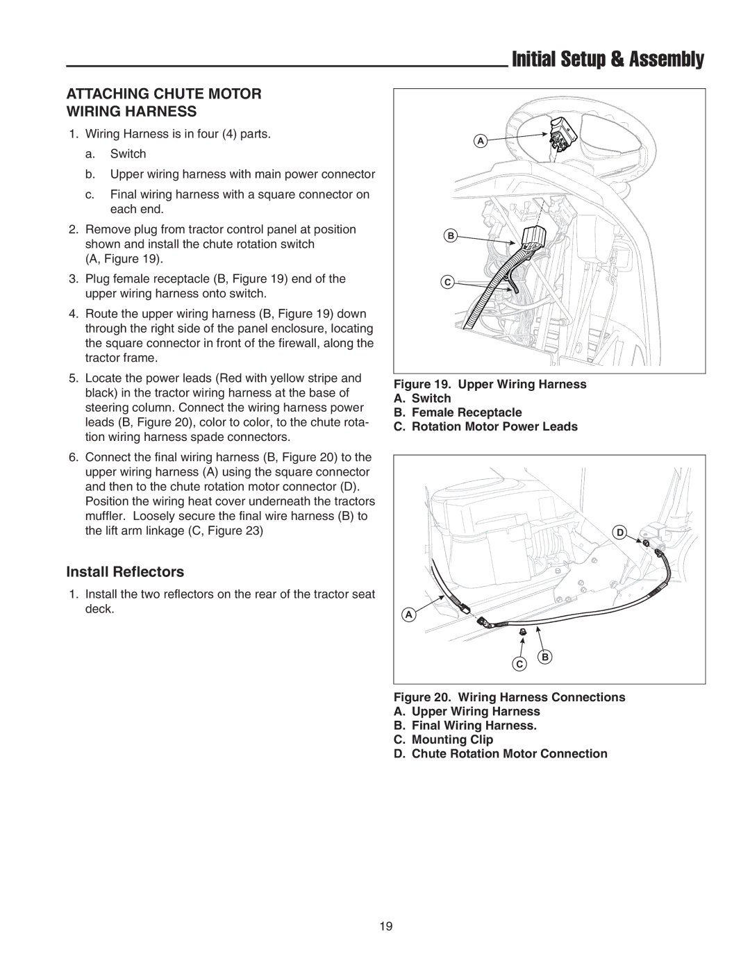 Snapper 42 Single-Stage Snowthrower manual Attaching Chute Motor Wiring Harness, Install Reflectors 