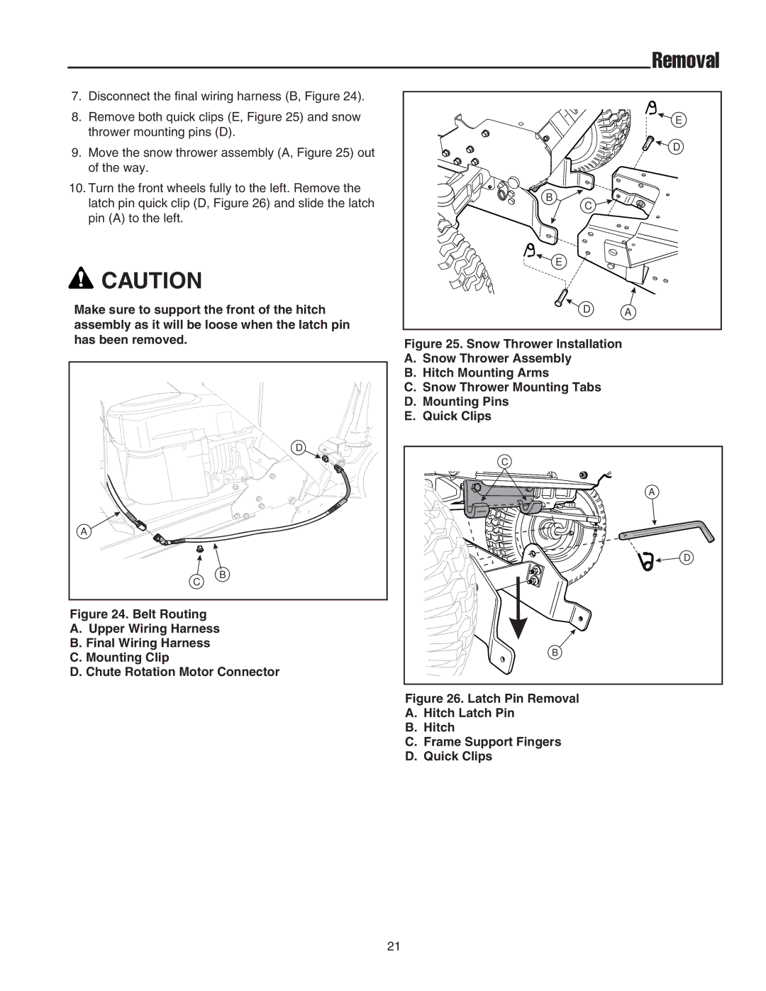 Snapper 42 Single-Stage Snowthrower manual Removal 