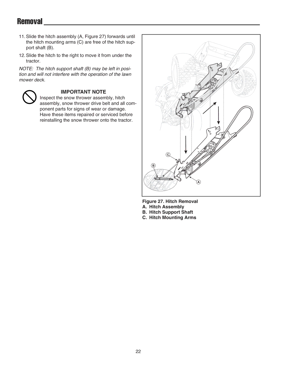 Snapper 42 Single-Stage Snowthrower manual Removal 