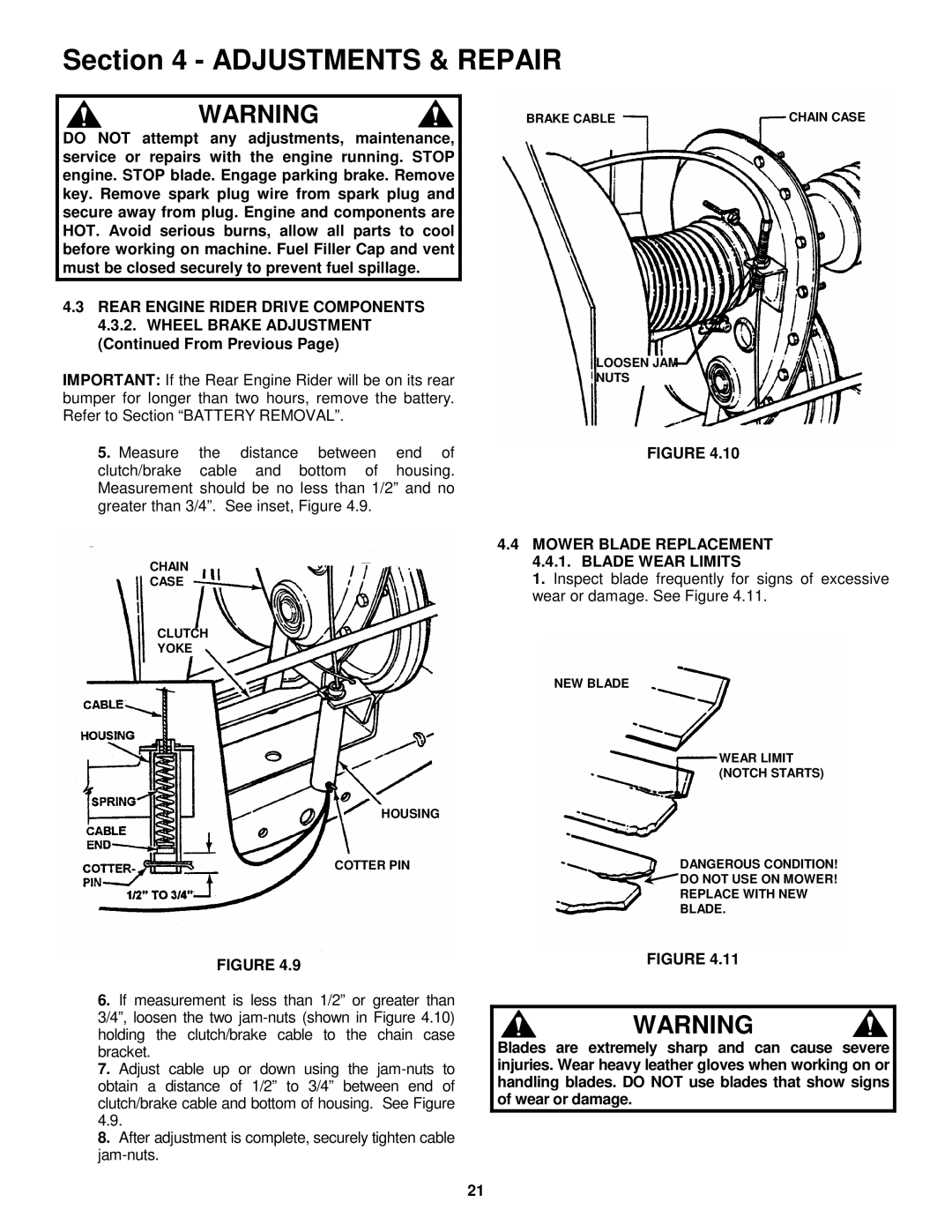 Snapper 421618BVE important safety instructions Mower Blade Replacement 4.4.1. Blade Wear Limits 