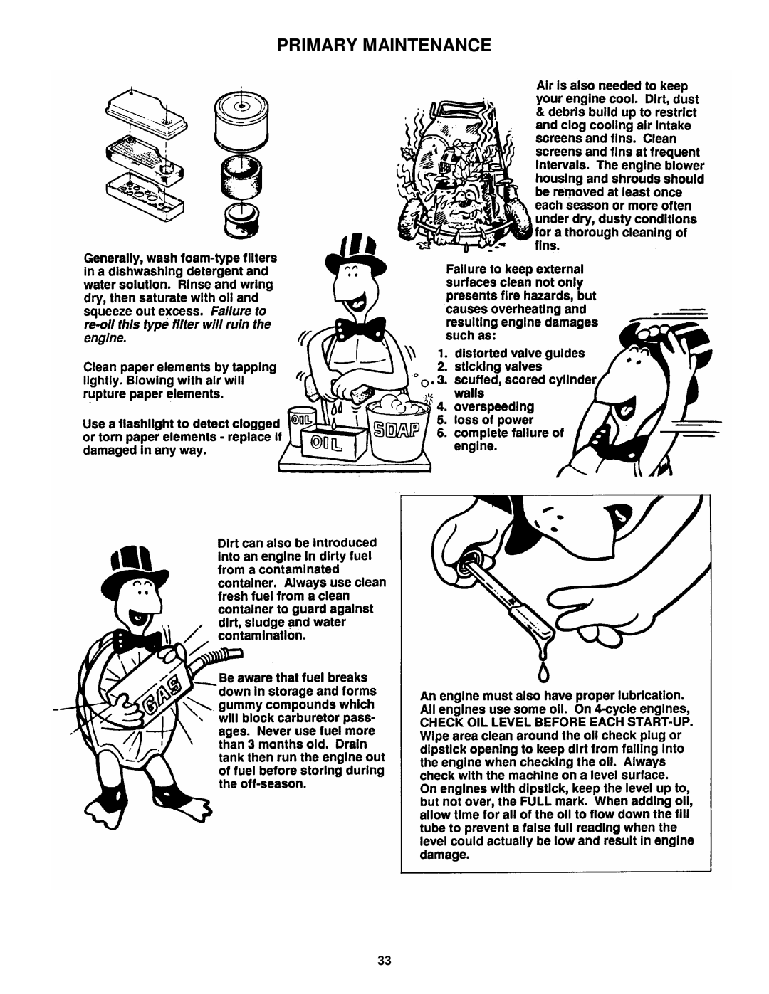 Snapper 421618BVE important safety instructions Primary Maintenance 