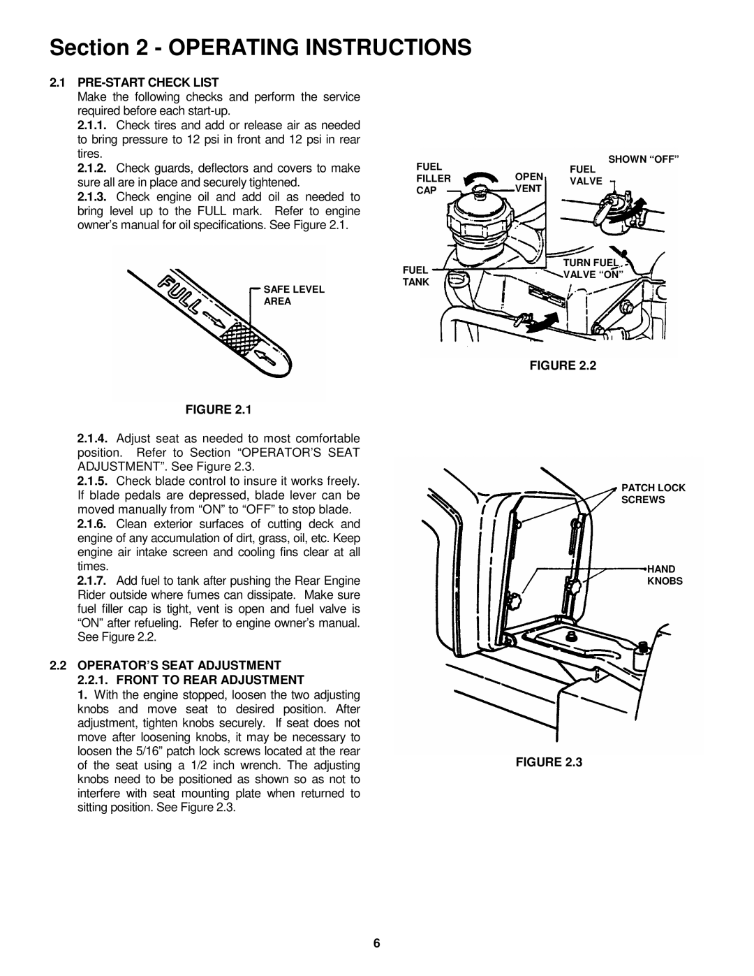 Snapper 421618BVE important safety instructions PRE-START Check List, OPERATOR’S Seat Adjustment Front to Rear Adjustment 