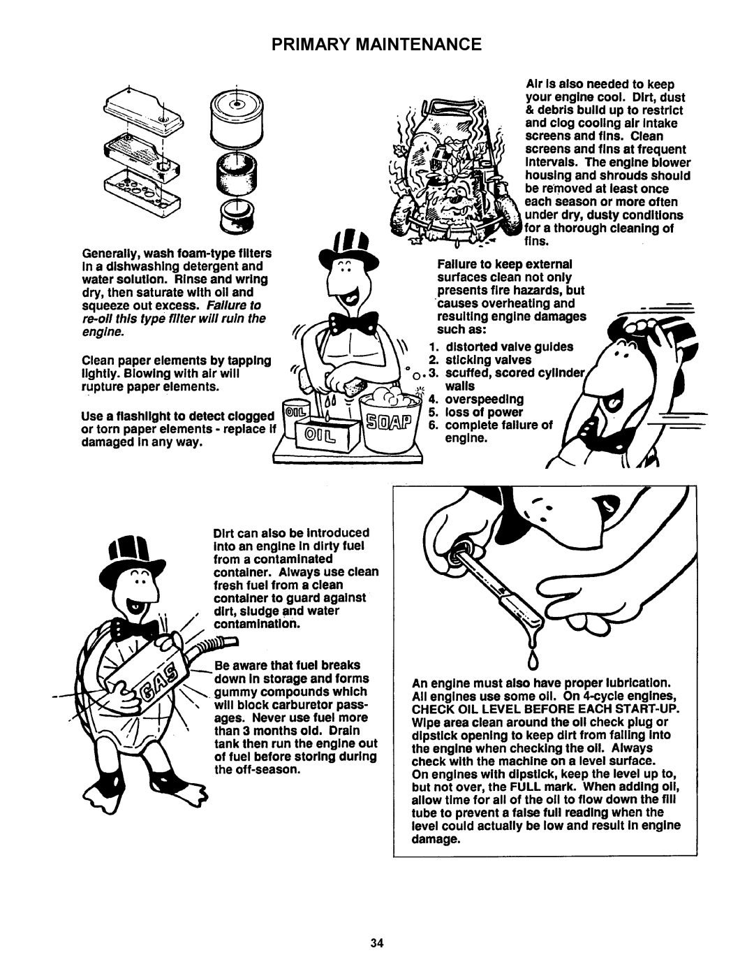 Snapper 421620BVE important safety instructions Primary Maintenance 