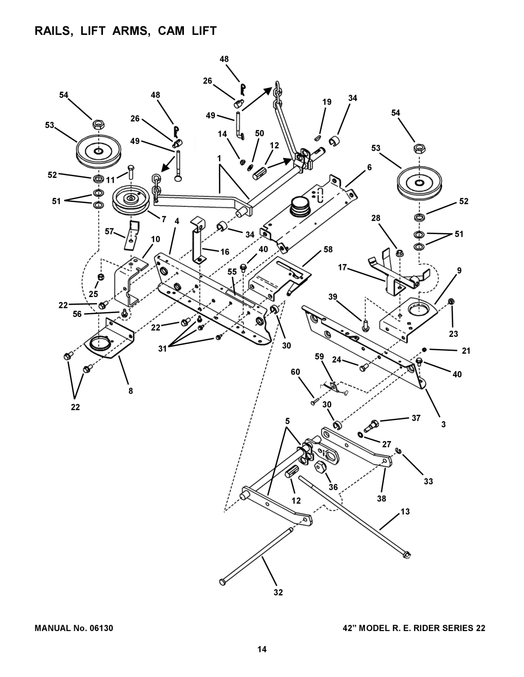 Snapper 421622BVE manual RAILS, Lift ARMS, CAM Lift 