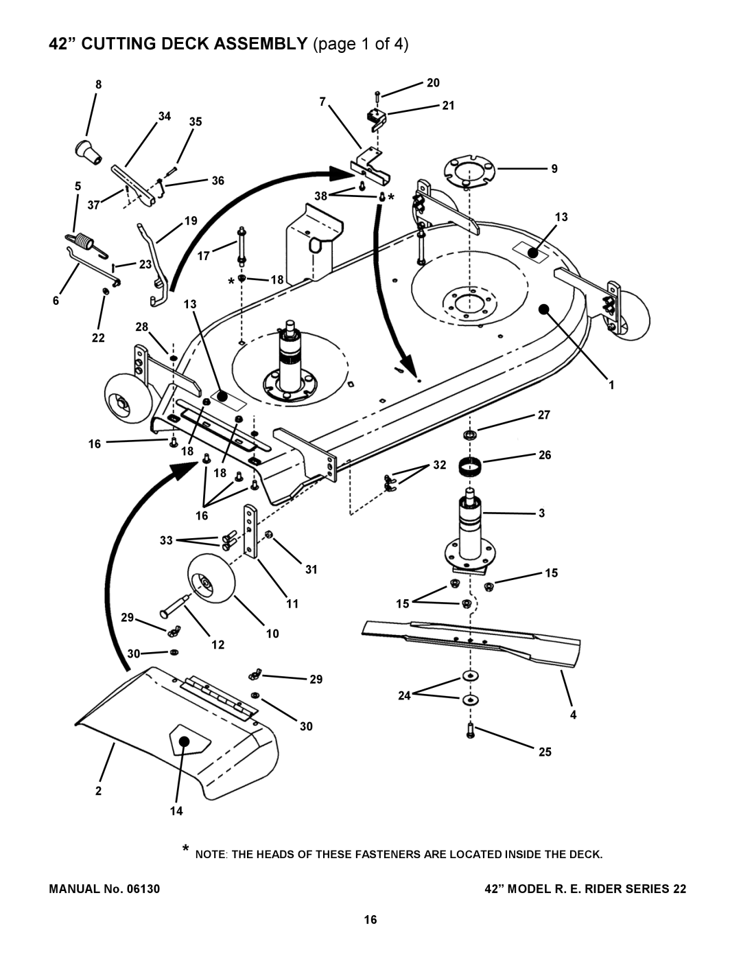 Snapper 421622BVE manual Cutting Deck Assembly page 1 