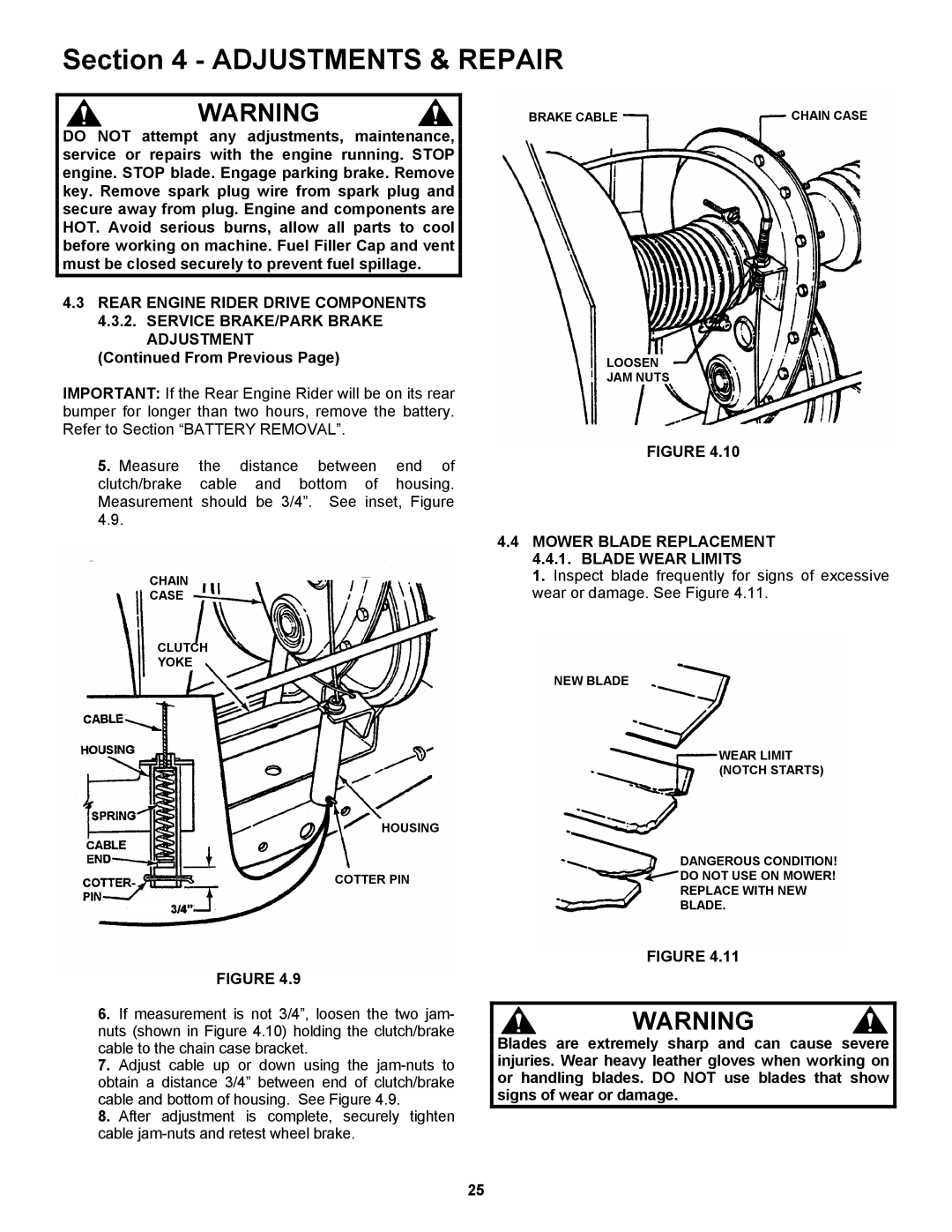 Snapper 421823BVE, 422023BVE Adjustment From Previous, Mower Blade Replacement 4.4.1. Blade Wear Limits 