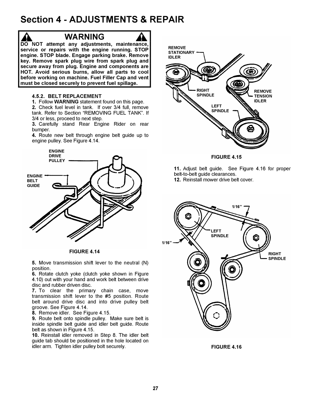 Snapper 421823BVE, 422023BVE important safety instructions Belt Replacement 