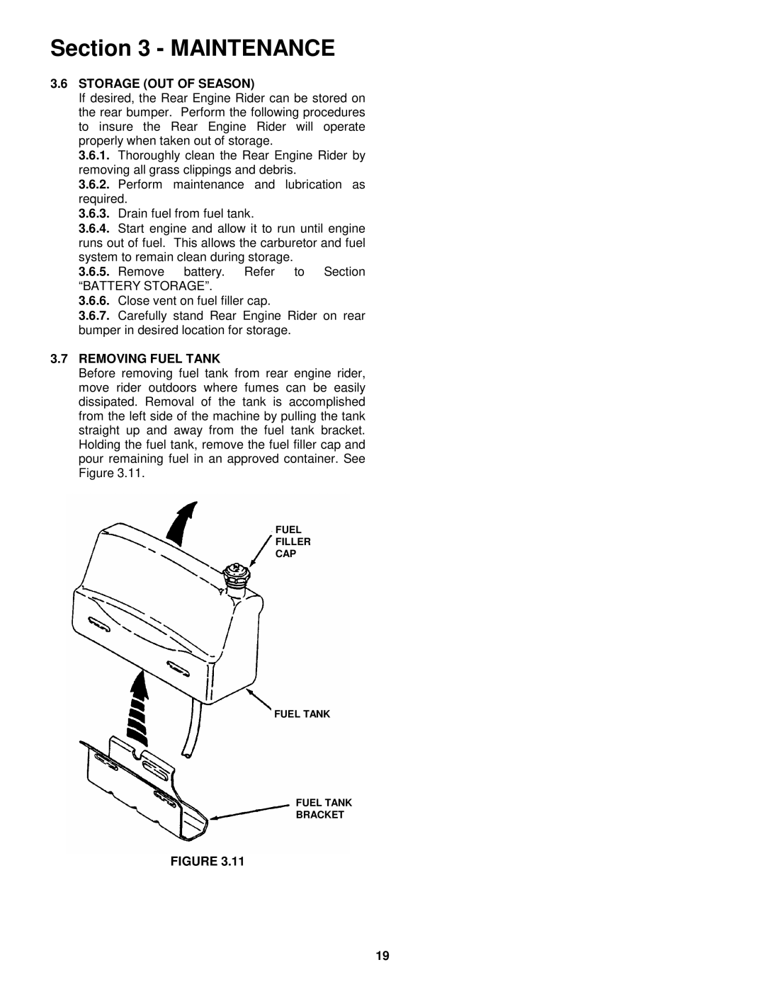 Snapper 421823BVE, W421623BVE important safety instructions Storage OUT of Season, Removing Fuel Tank 