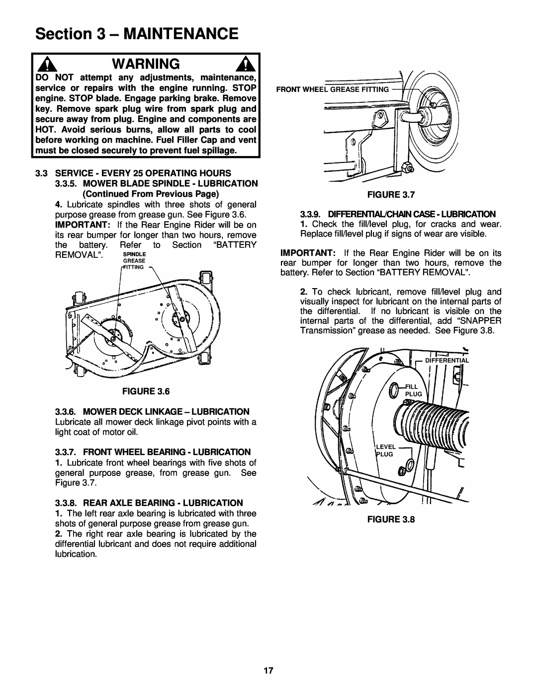 Snapper 421823BVE, W421623BVE important safety instructions Maintenance, Removal”. Spindle 