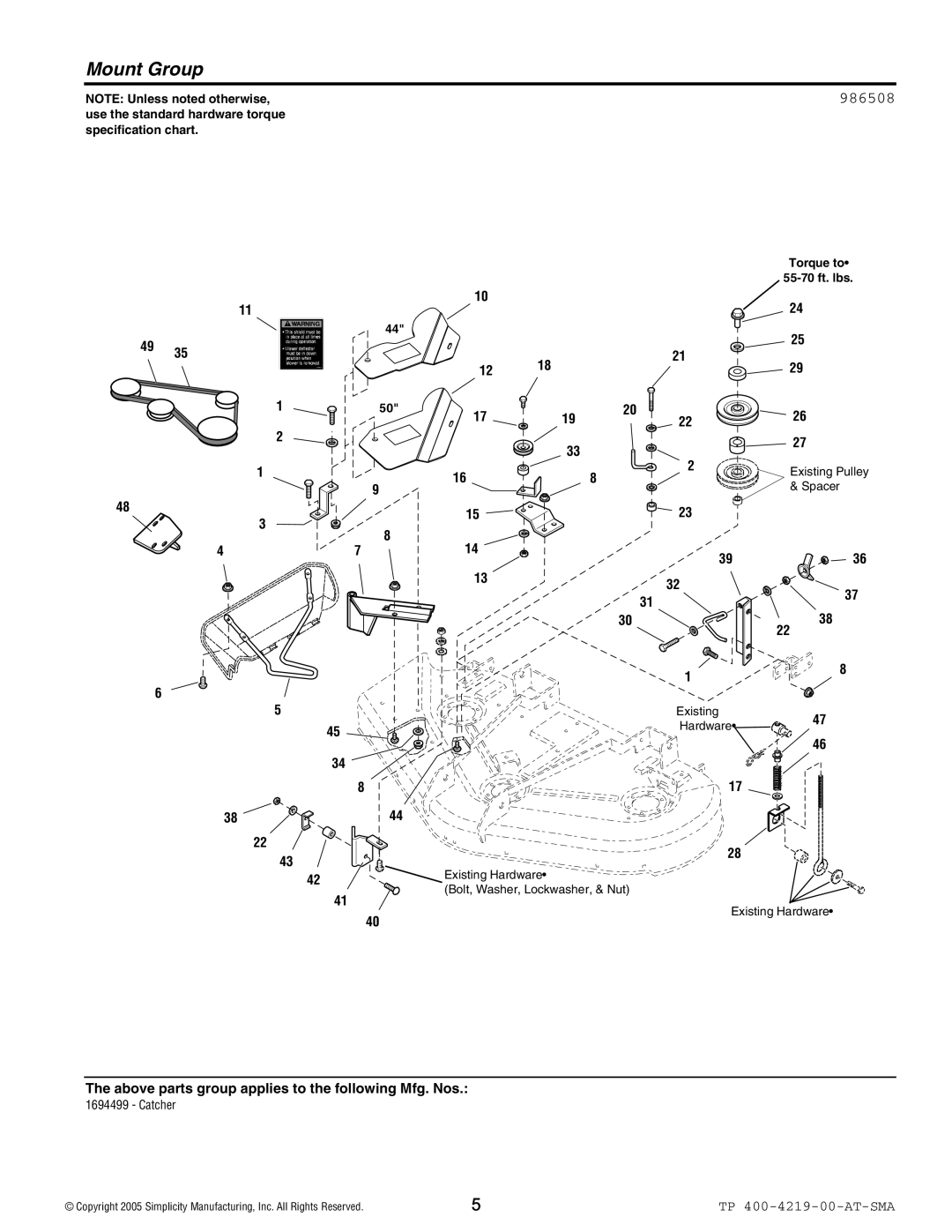 Snapper 4219 manual Mount Group, 986508 