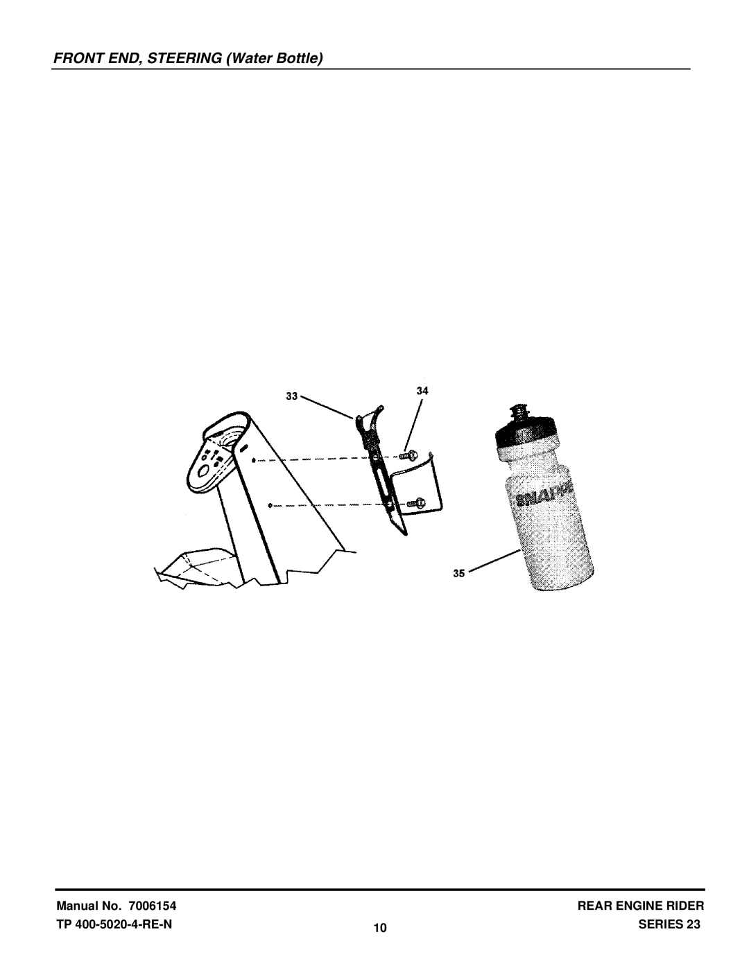 Snapper 422023BVE manual Front END, Steering Water Bottle 