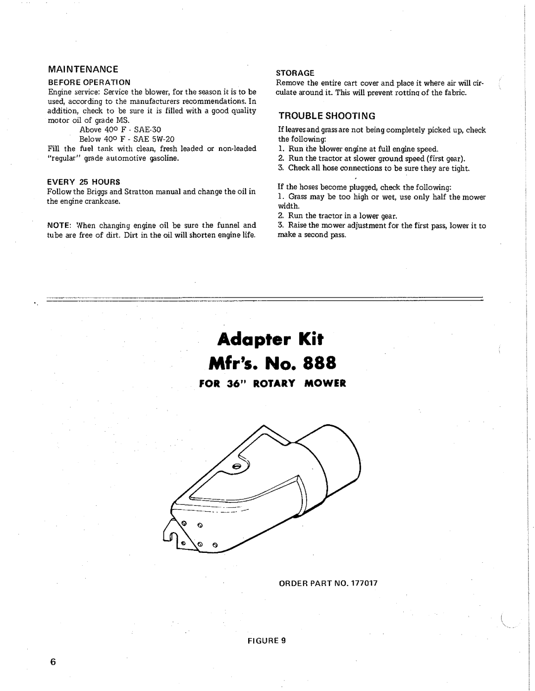 Snapper 888, 447, 935, 1031 manual 