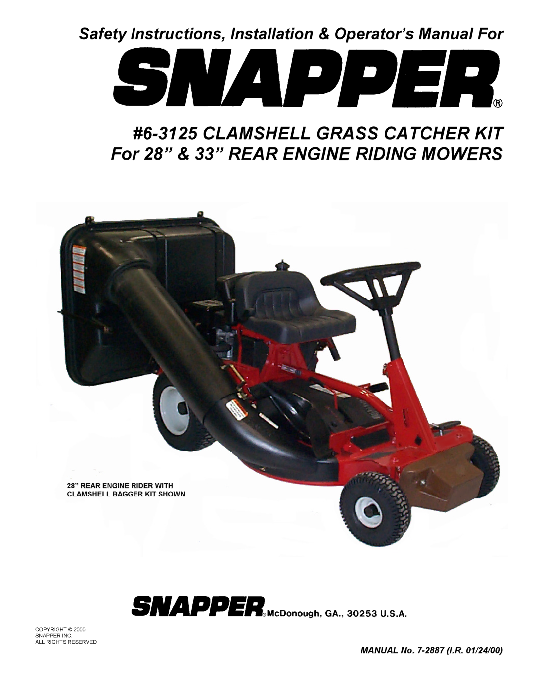 Snapper 447575 manual Safety Instructions, Installation & Operator’s Manual For 