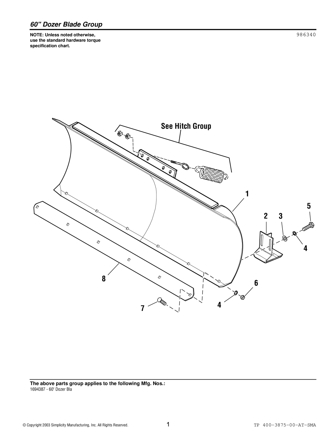 Snapper 4542 manual See Hitch Group, Above parts group applies to the following Mfg. Nos 