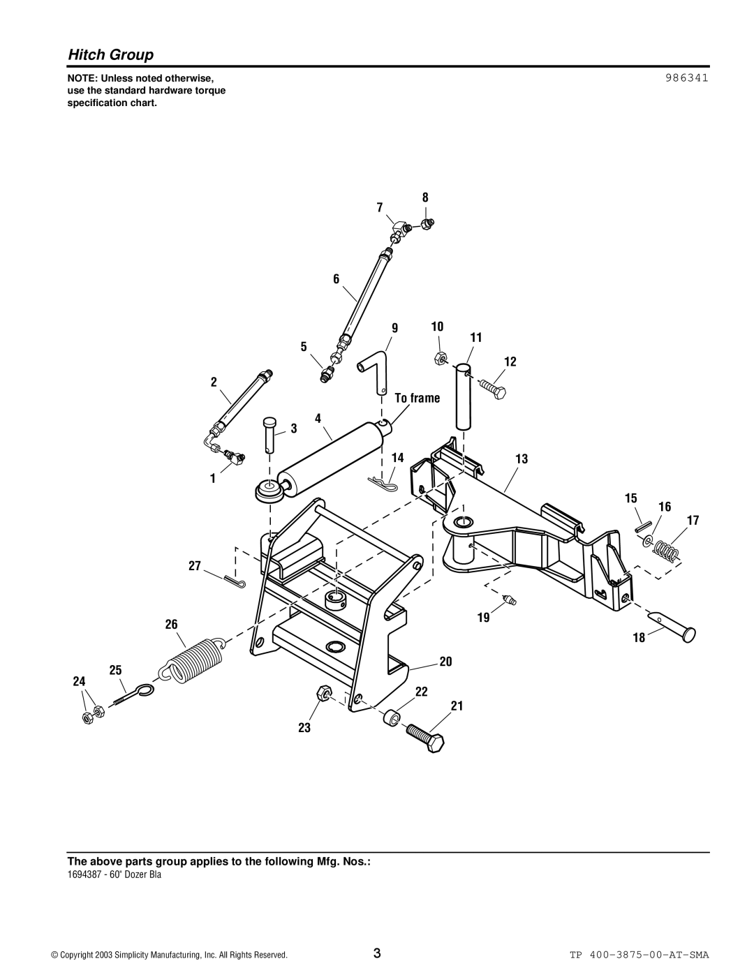 Snapper 4542 manual Hitch Group 