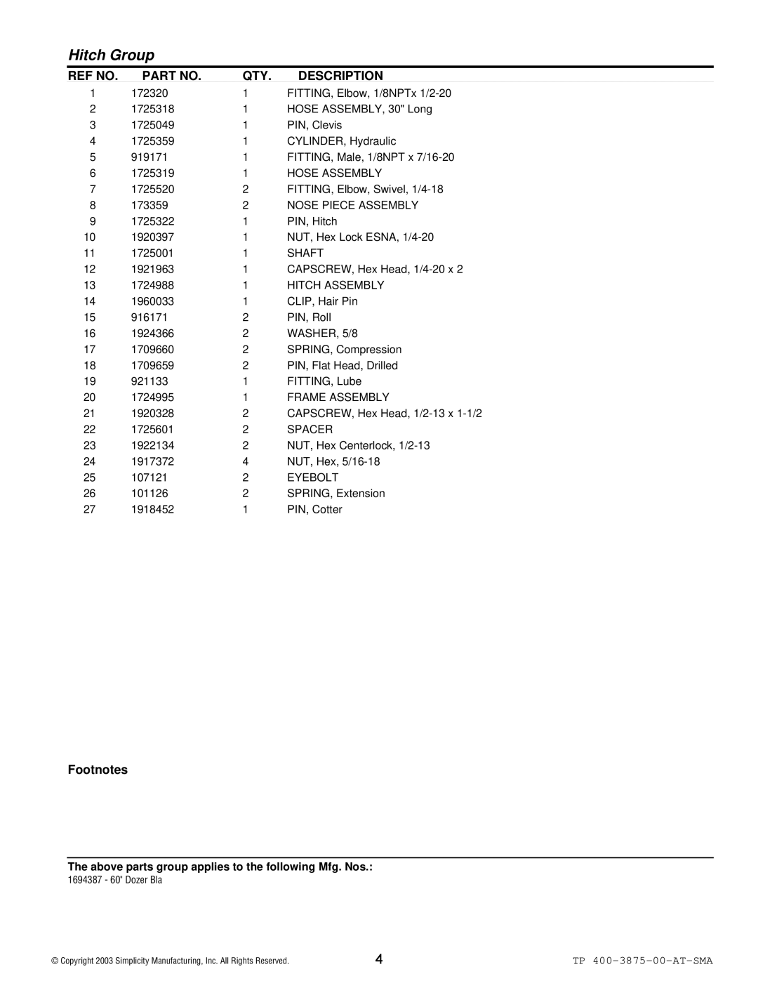 Snapper 4542 manual Hose Assembly 