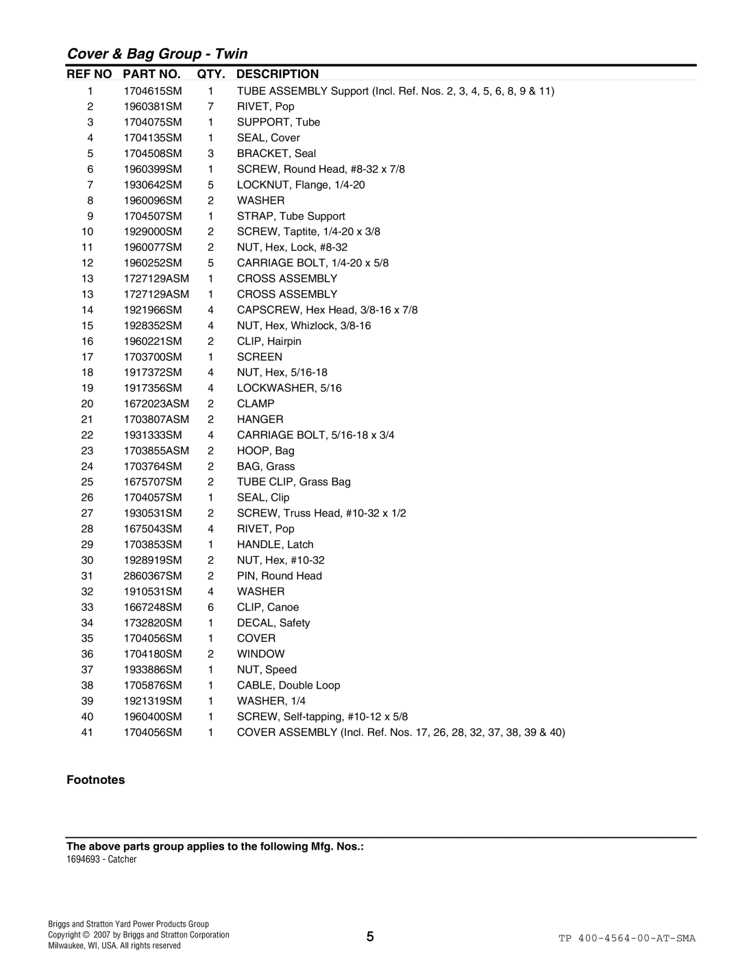 Snapper 4564 manual Washer, Cross Assembly, Screen, LOCKWASHER, 5/16, Clamp, Hanger, Cover, Window, WASHER, 1/4 