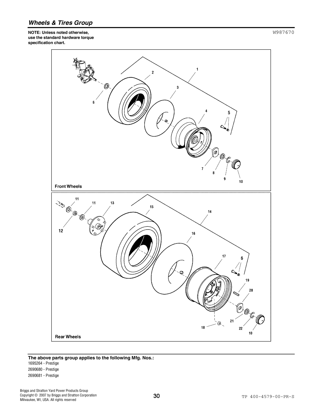 Snapper 4579 manual Wheels & Tires Group, W987670 