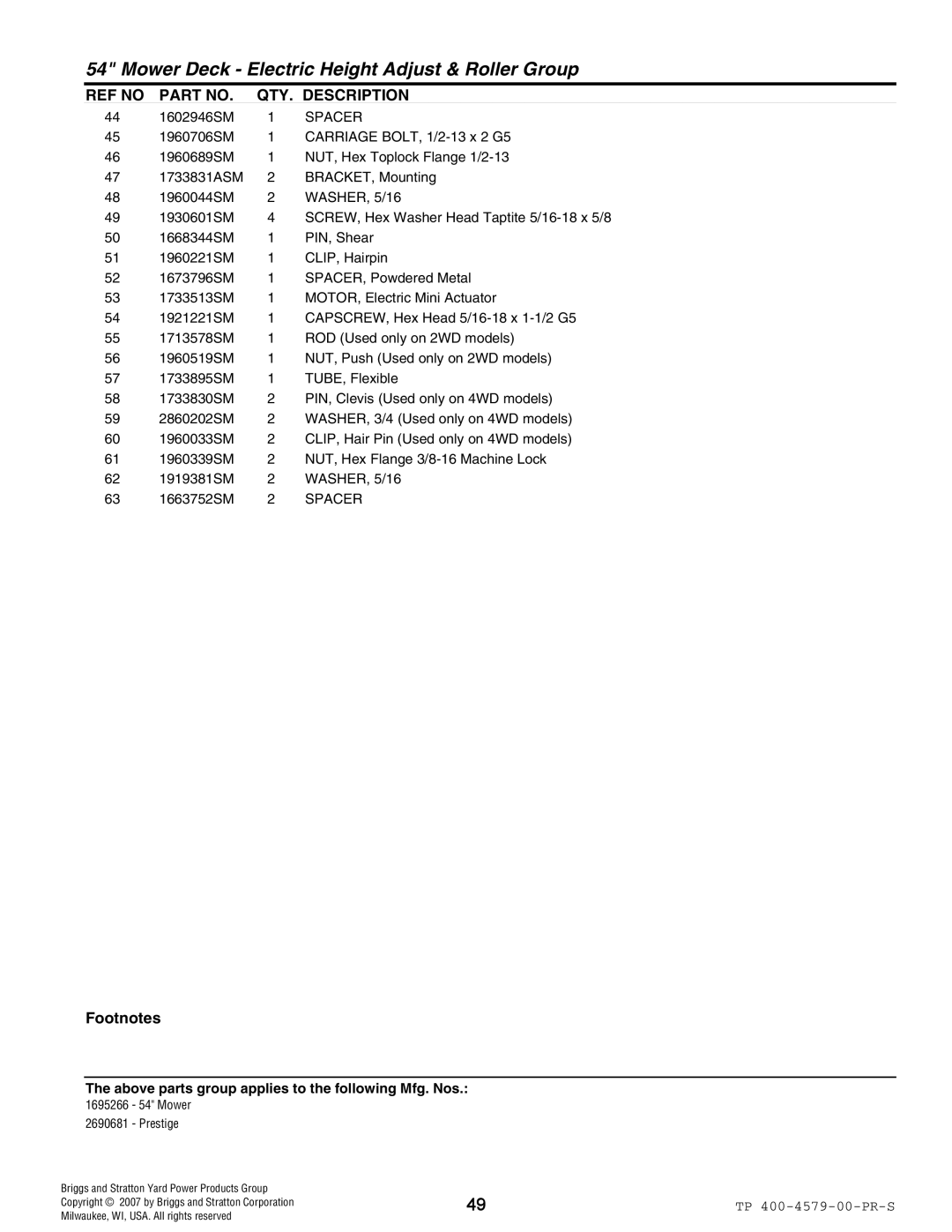 Snapper 4579 manual 1602946SM 