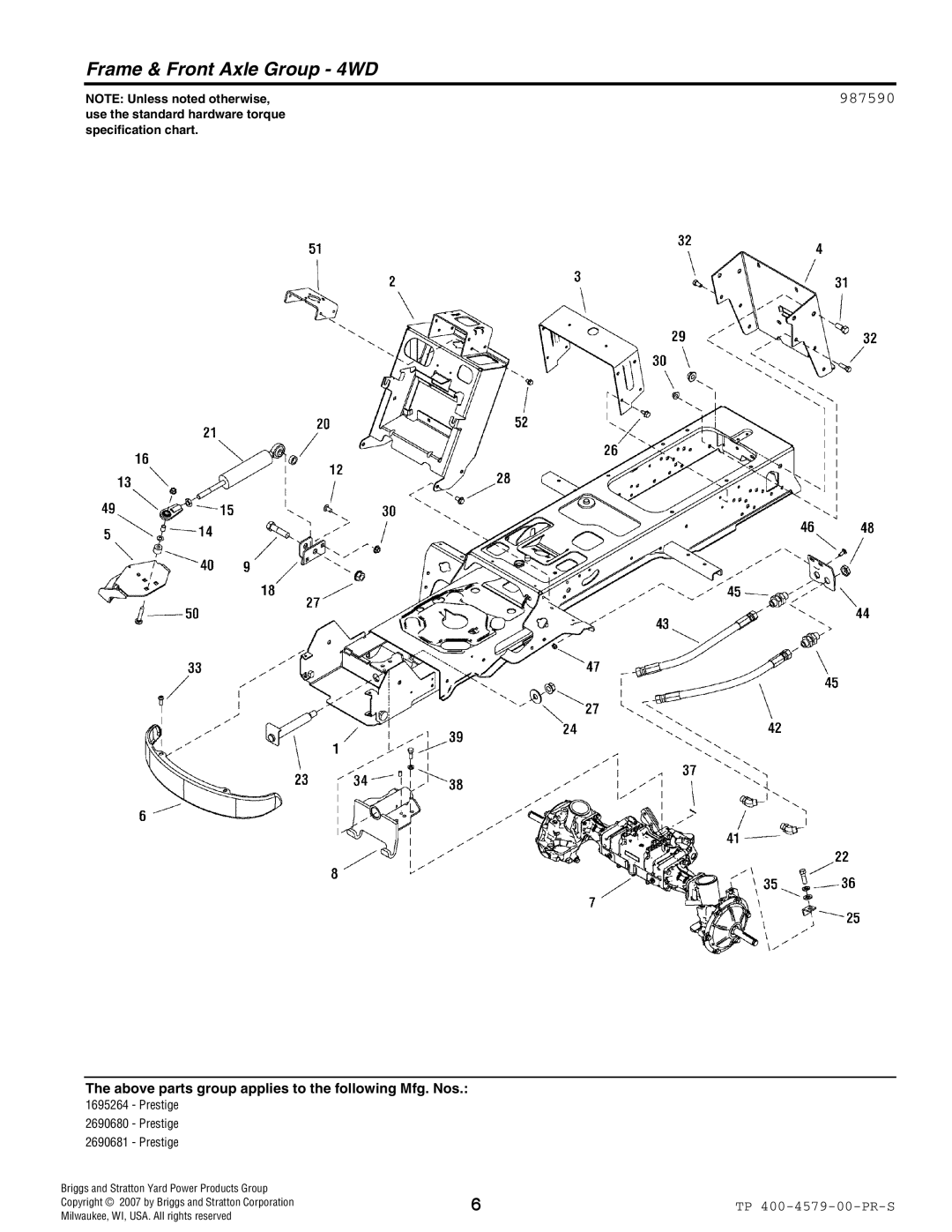 Snapper 4579 manual Frame & Front Axle Group 4WD 