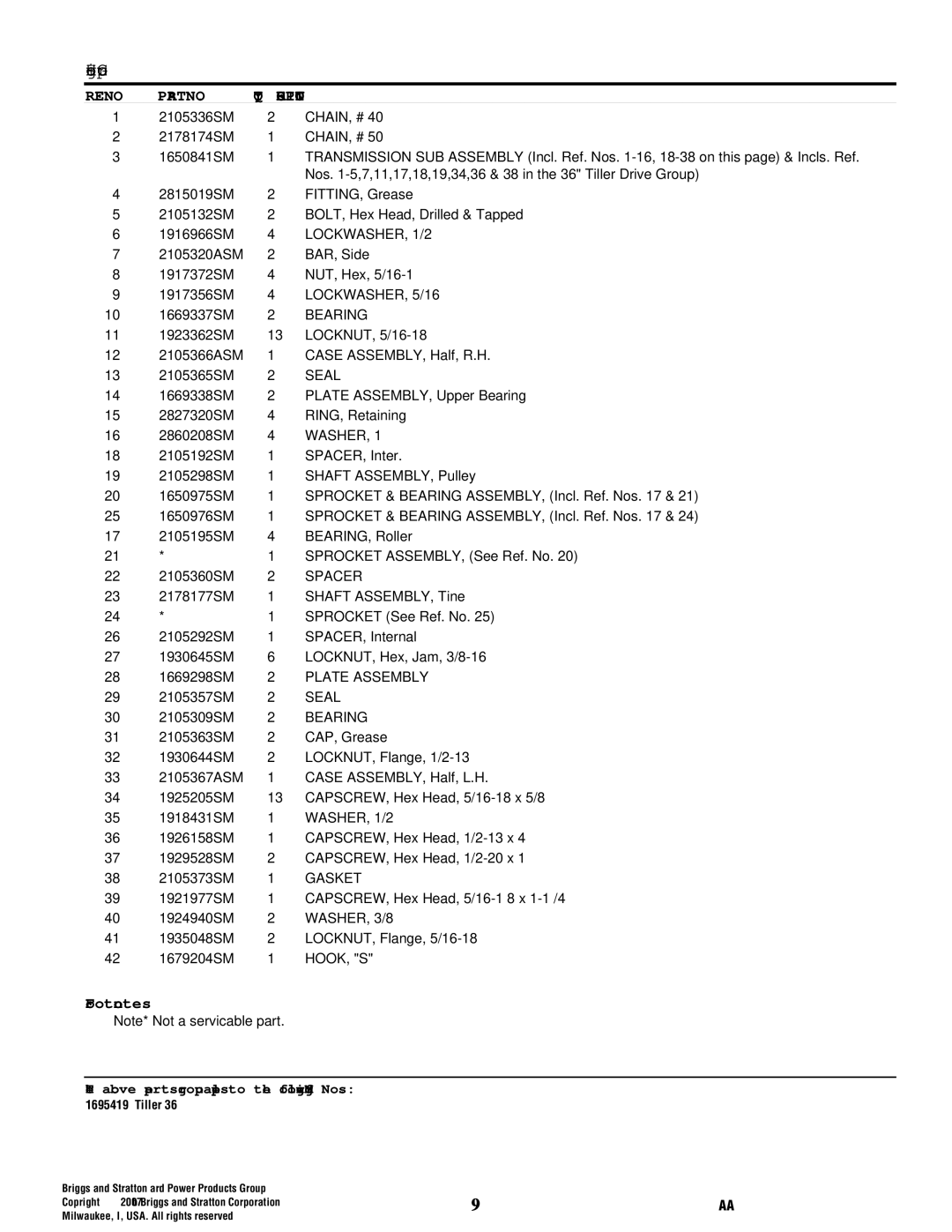 Snapper 4808 manual LOCKWASHER, 1/2, LOCKWASHER, 5/16, Bearing, Seal, Washer, Plate Assembly, Gasket, WASHER, 3/8, Hook, S 