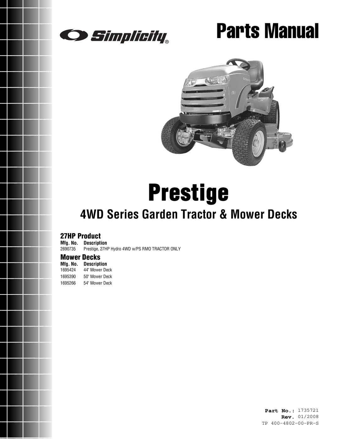 Snapper 4WD Series manual Prestige 