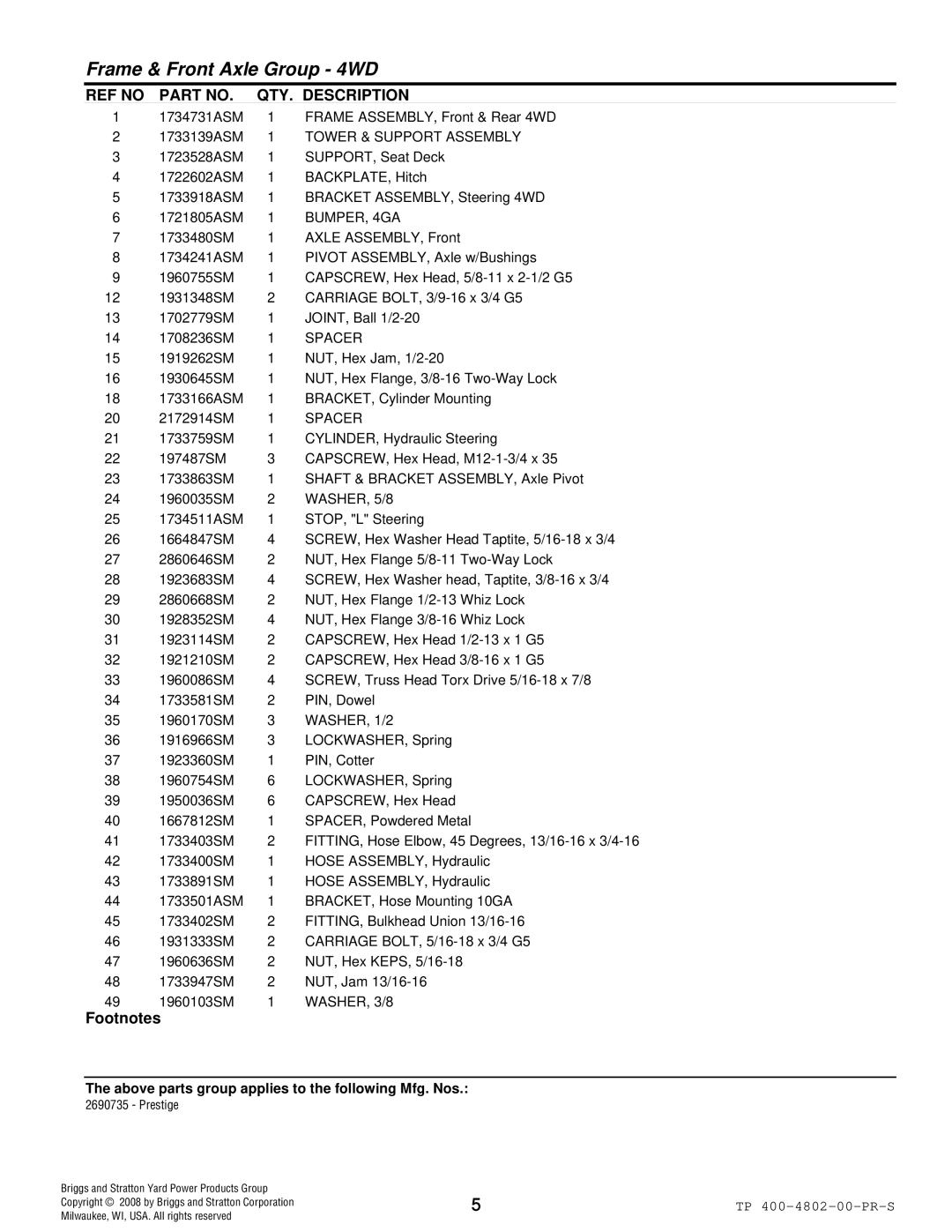 Snapper 4WD Series manual Tower & Support Assembly, BUMPER, 4GA, Spacer, WASHER, 5/8, WASHER, 1/2, WASHER, 3/8 