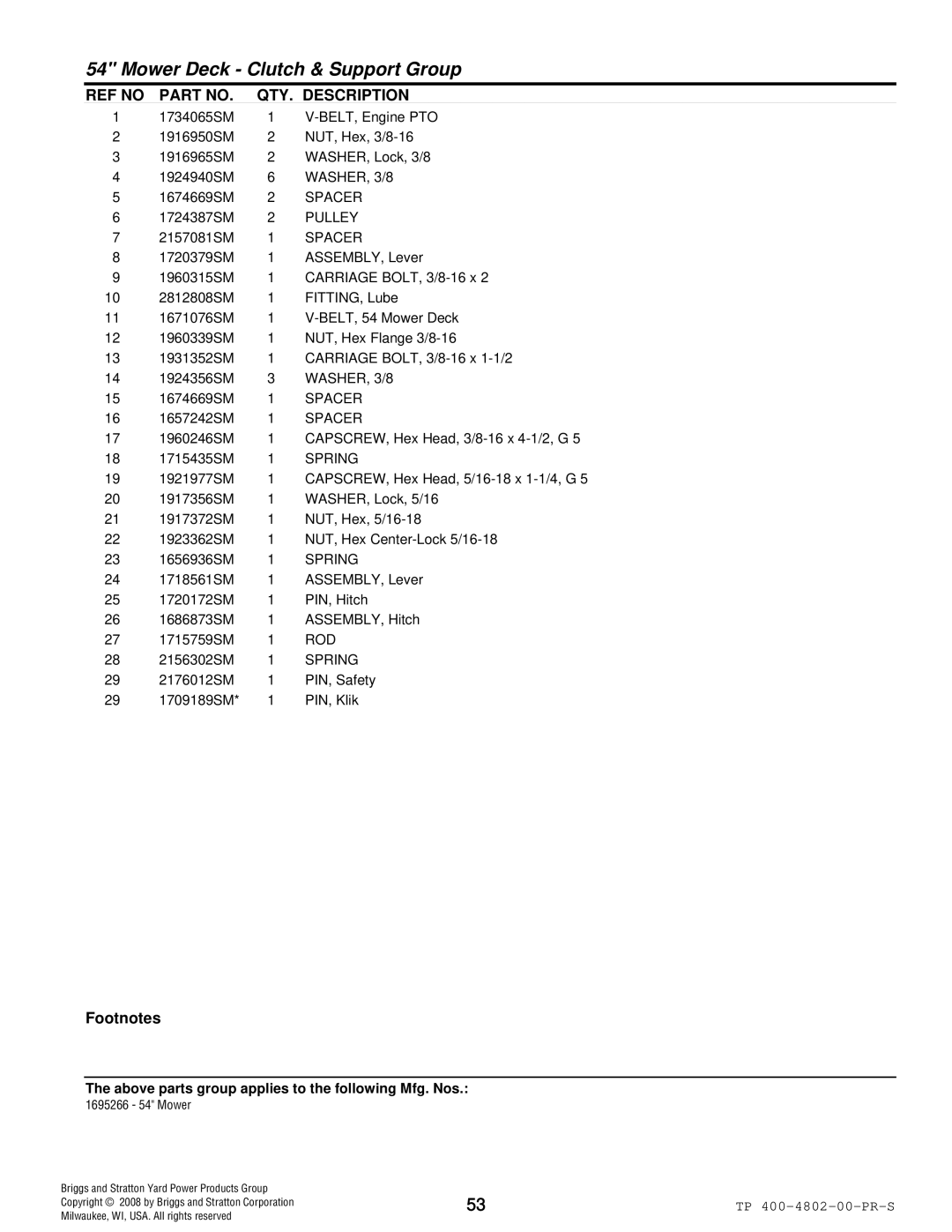 Snapper 4WD Series manual WASHER, 3/8, Spring 